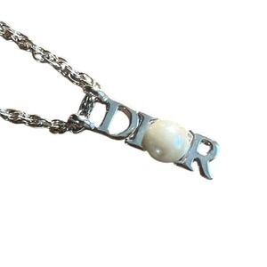 Authentic Signature Dior Silver Necklace with Faux Pearl